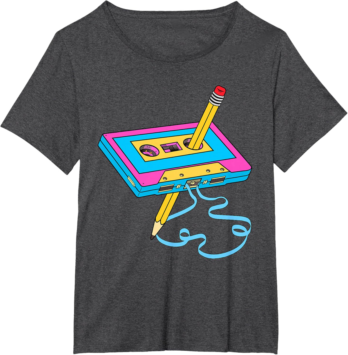 80s Cassette Tape Pencil 1980s Retro Vintage Throwback Music T-Shirt - Dark Heather Grey