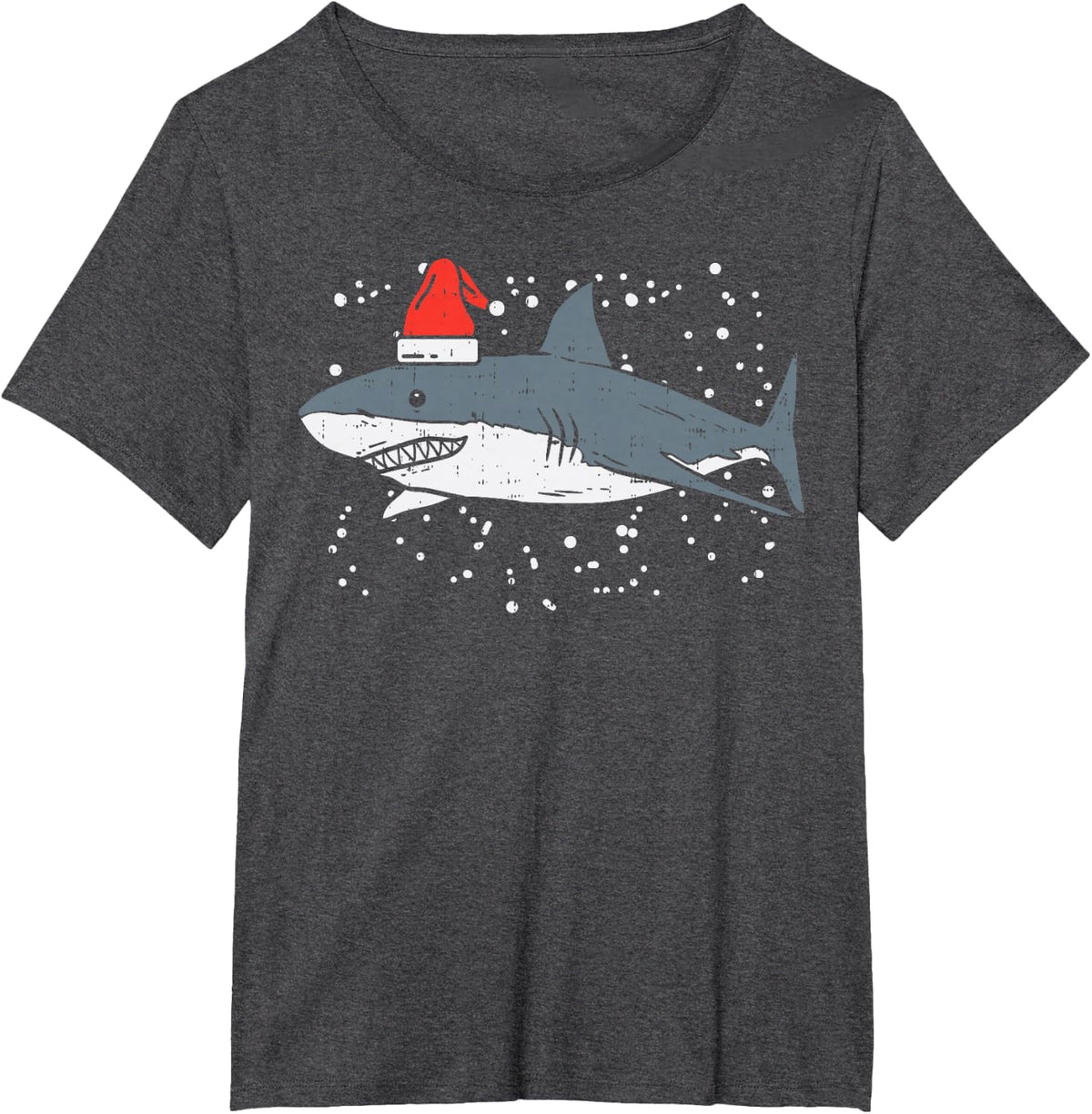 Shark Santa Hat Christmas Pajama Shirt Tees T-Shirts for Men Women Kids Xmas Holiday PJ - Dark Heather Grey