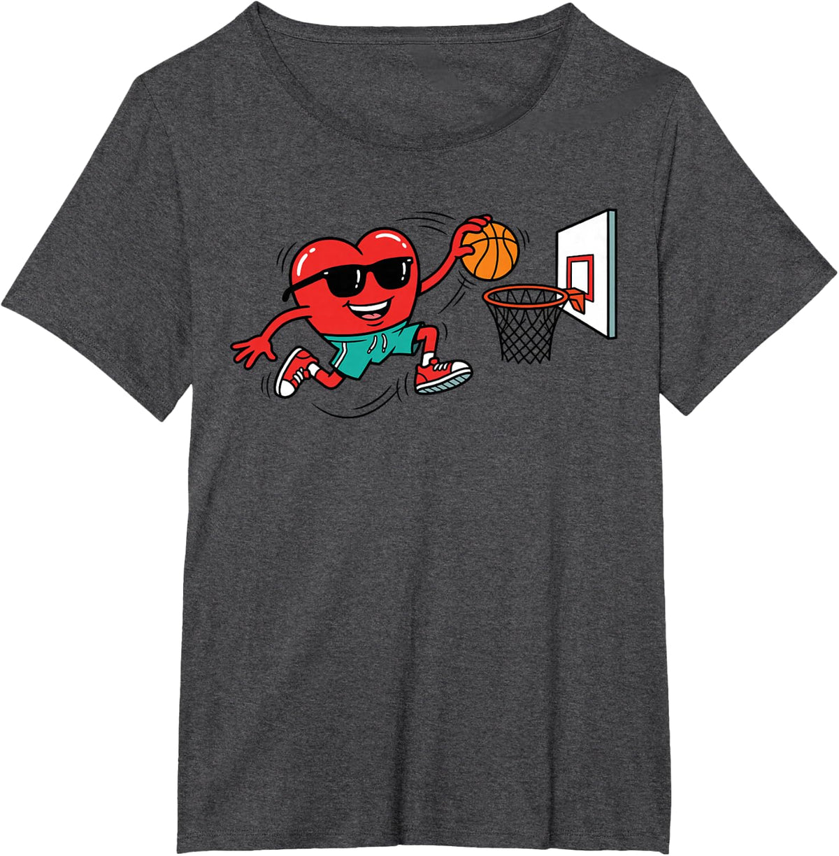 Heart Valentines Day Basketball Men Boys Kids Teens T-Shirt - Dark Heather Grey
