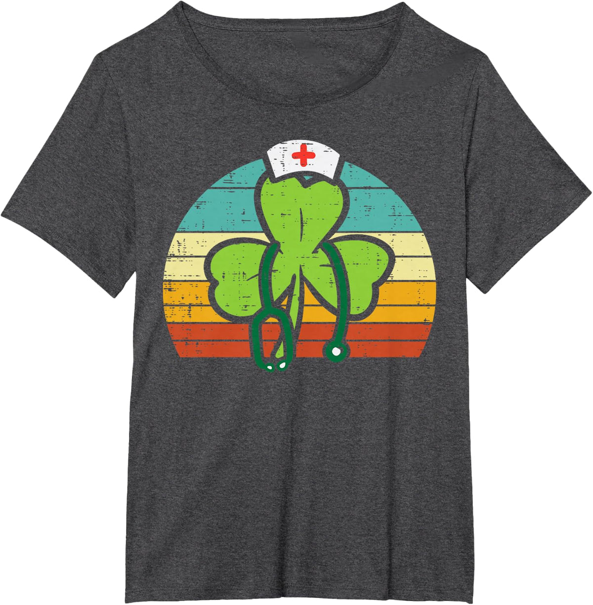 Shamrock Nurse Stethoscope Retro St Patricks Day Nurses RN T-Shirt - Dark Heather Grey