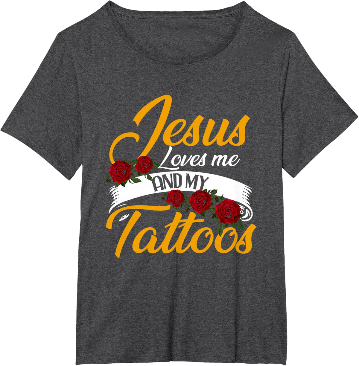 Jesus Loves Me And My Tattoos | Tattooed | Tattoo Artist T-Shirt - Dark Heather Grey