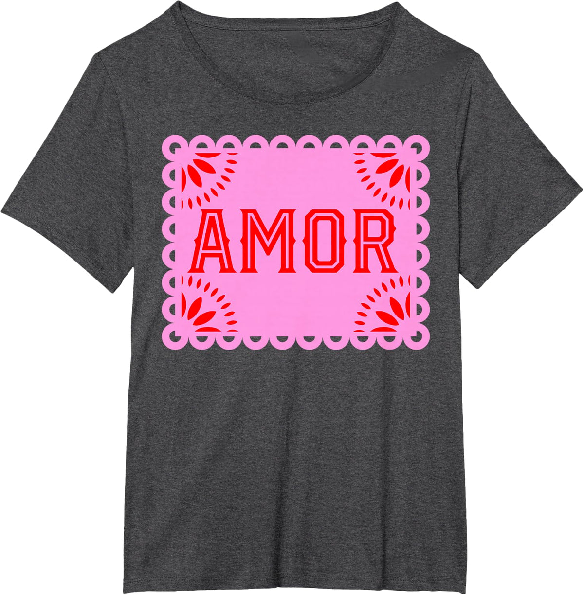 Mexican Valentines Day Amor Papel Picado T-Shirt - Dark Heather Grey