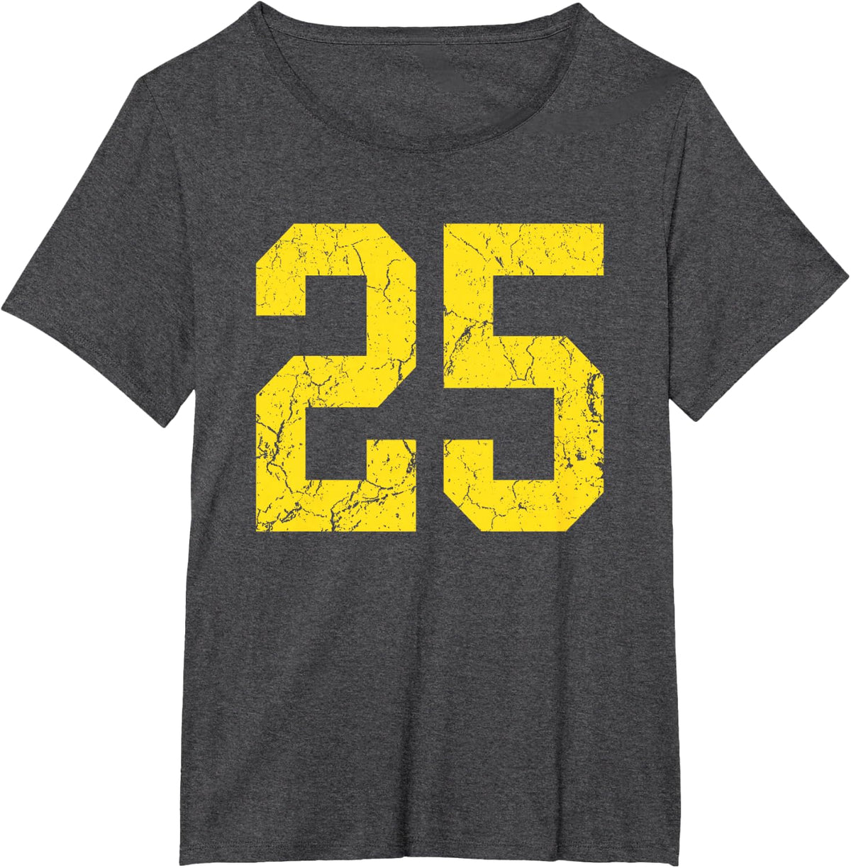 Distressed Bright Gold Number 25 Jersey Player Uniform #25 T-Shirt - Dark Heather Grey