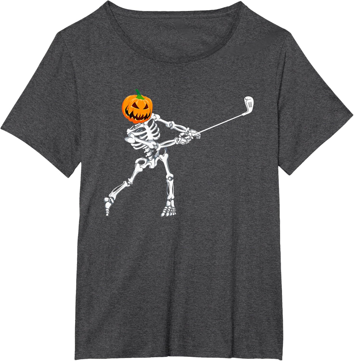 Skeleton Golf Halloween Pumpkin Golfing Golfer T-Shirt - Dark Heather Grey