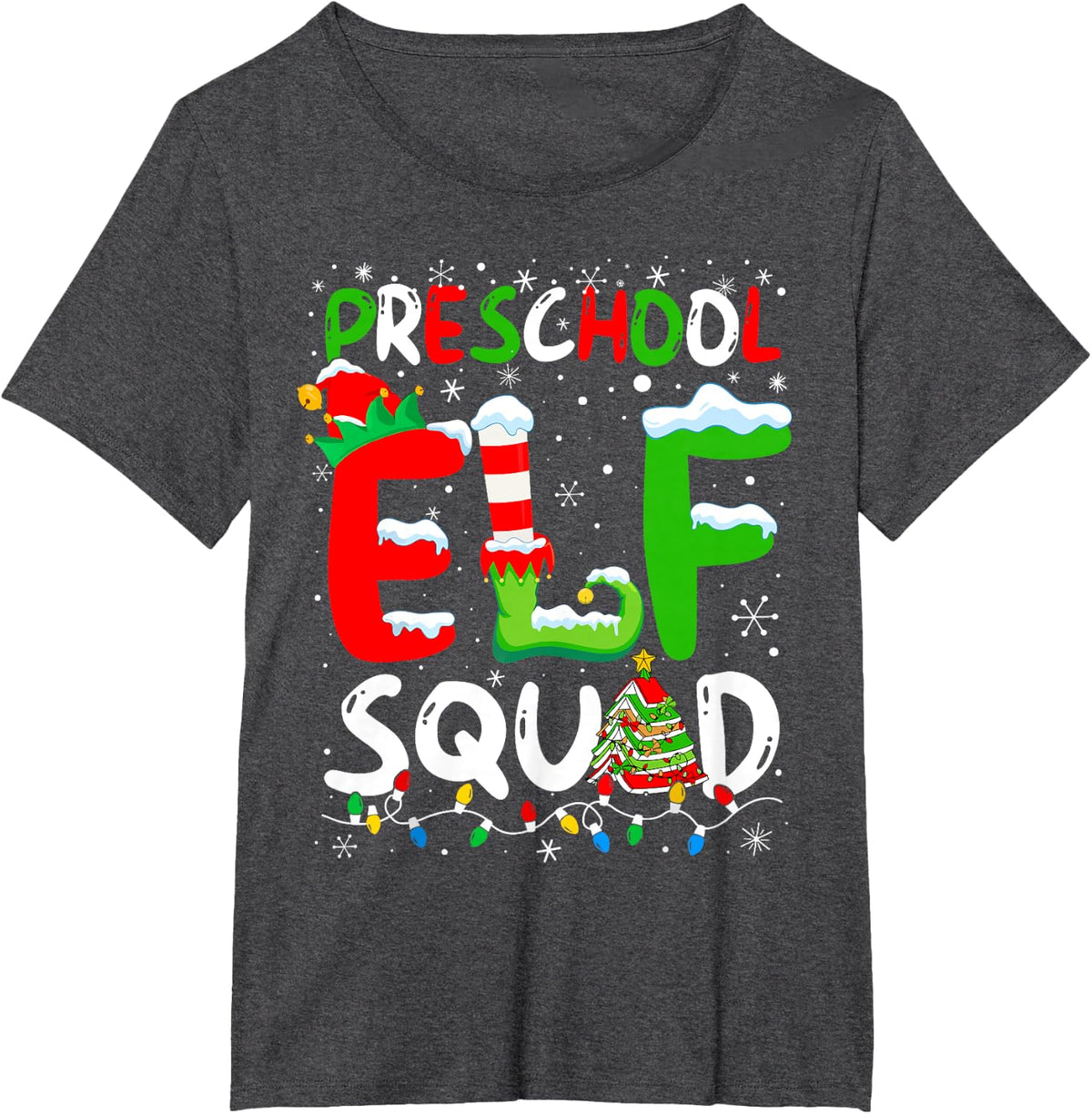 Preschool ELF Squad Funny Christmas ELF Student Teacher T-Shirt - Dark Heather Grey