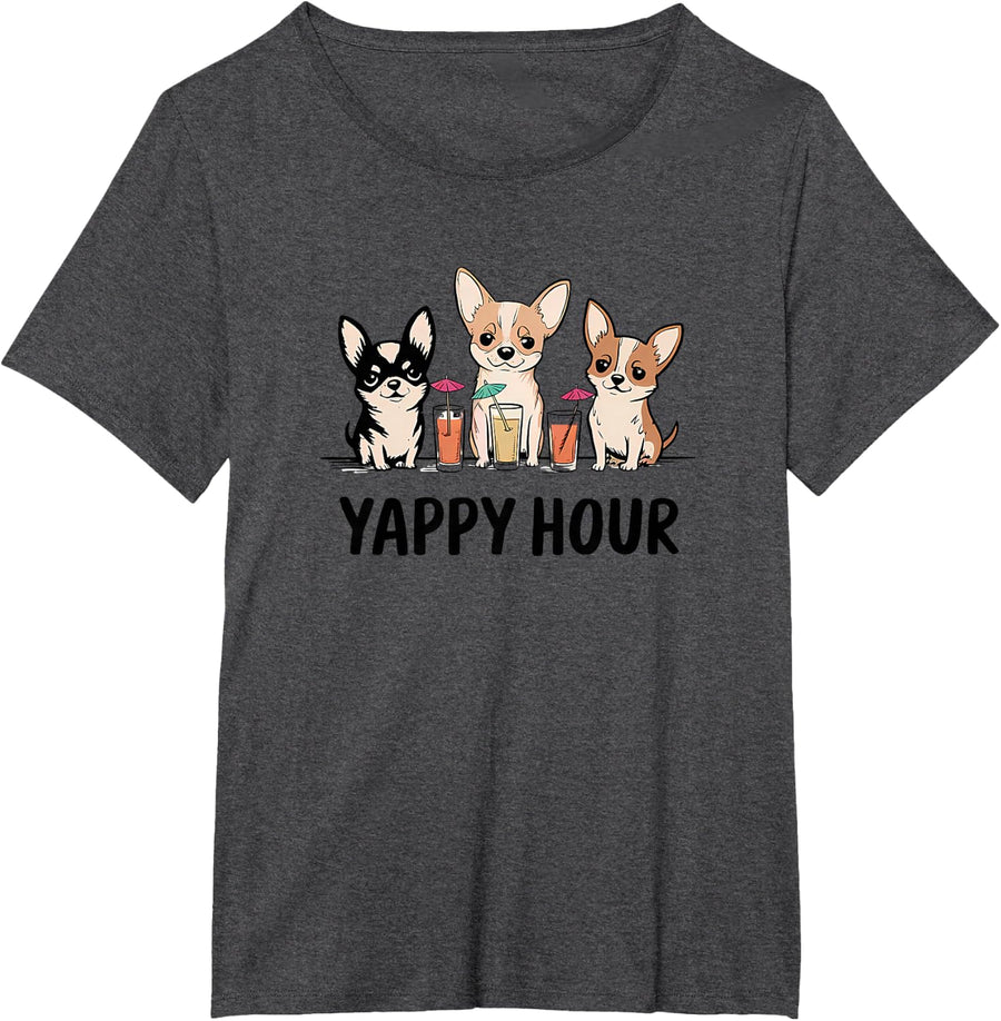 Yappy Hour Chihuahua Cocktail Dog Mom/Dad Funny Gift Design T-Shirt - Dark Heather Grey