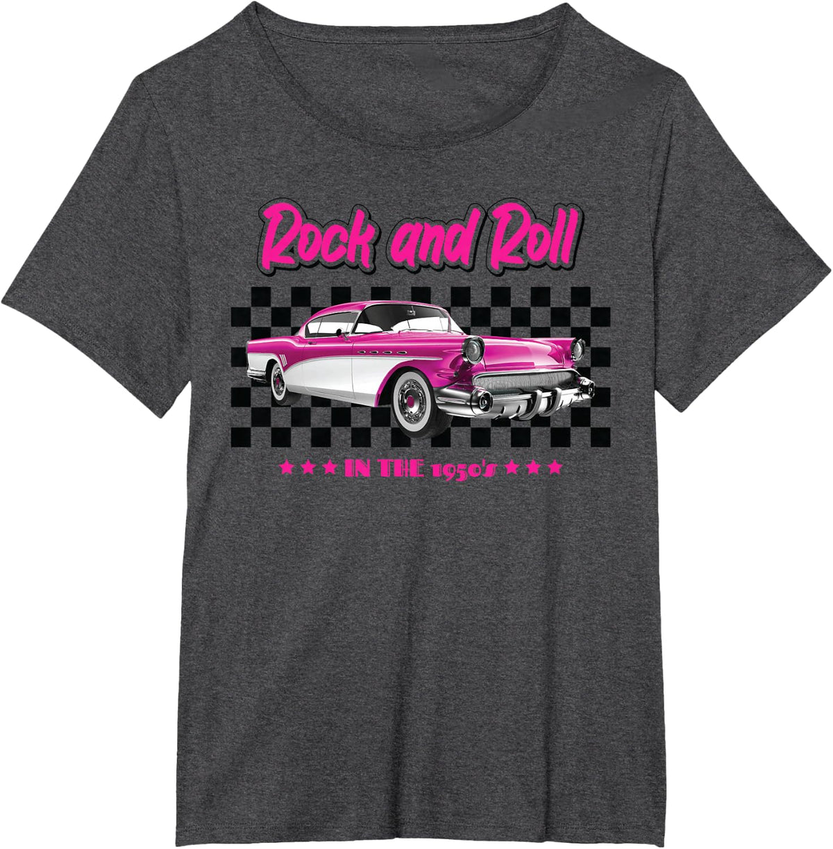 1950s Fifties Retro Rock and Roll Vintage Pink Car T-Shirt - Dark Heather Grey