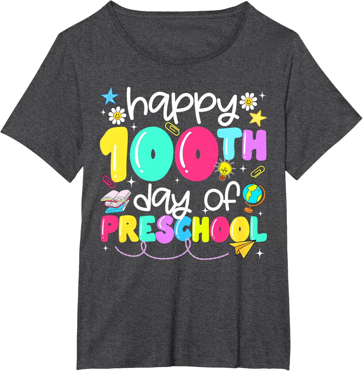 Happy 100th Day of Preschool School Teacher Boy Girl Kid T-Shirt - Dark Heather Grey