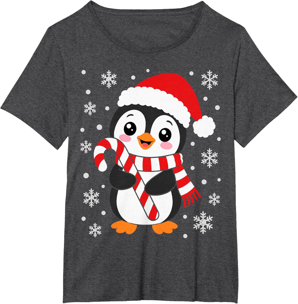 Penguin Christmas Santa Hat Candy Cane Winter Xmas T-Shirt - Dark Heather Grey