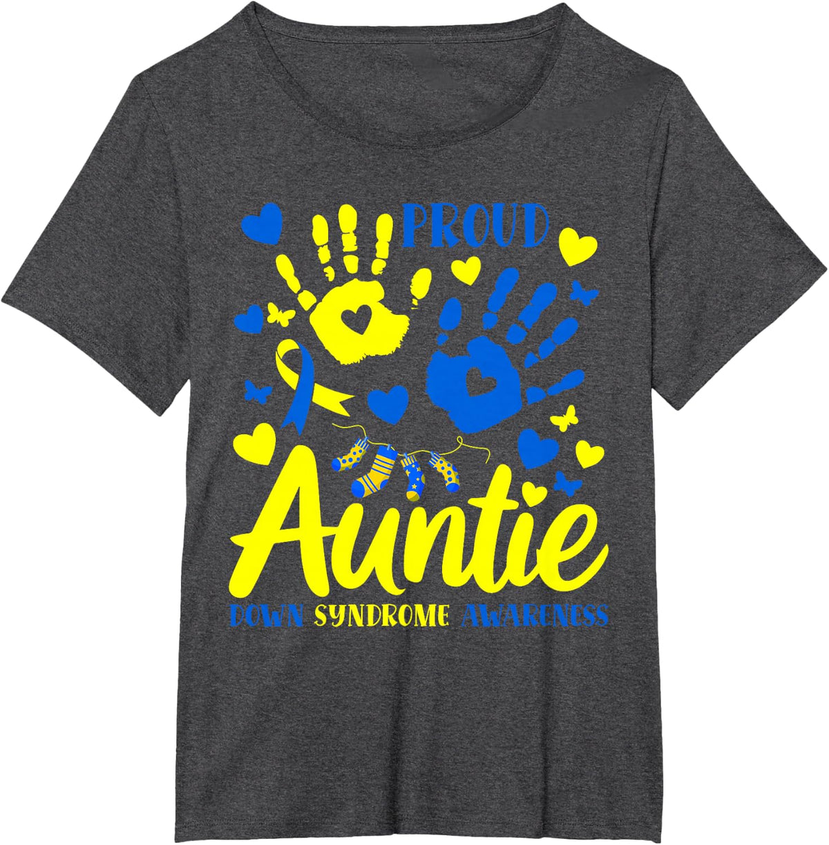 Proud Auntie World Down Syndrome Awareness Day Matching T-Shirt Tee - Dark Heather Grey