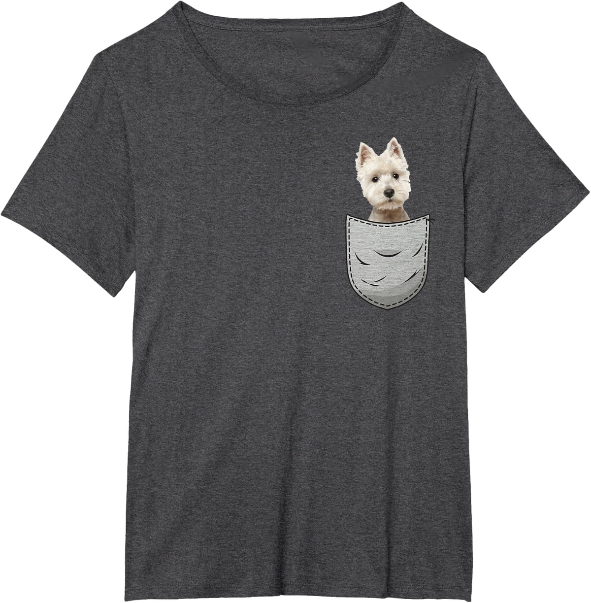 Westie White Highland Terrier Pocket for Dog Owners T-Shirt - Dark Heather Grey