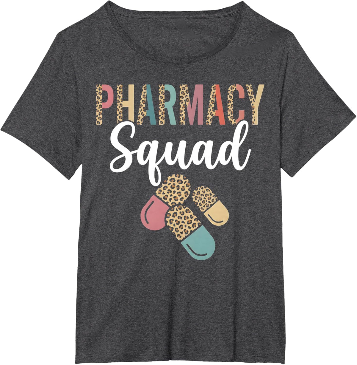 Neutral Leopard Print Pharmacy Squad Design T-Shirt - Dark Heather Grey