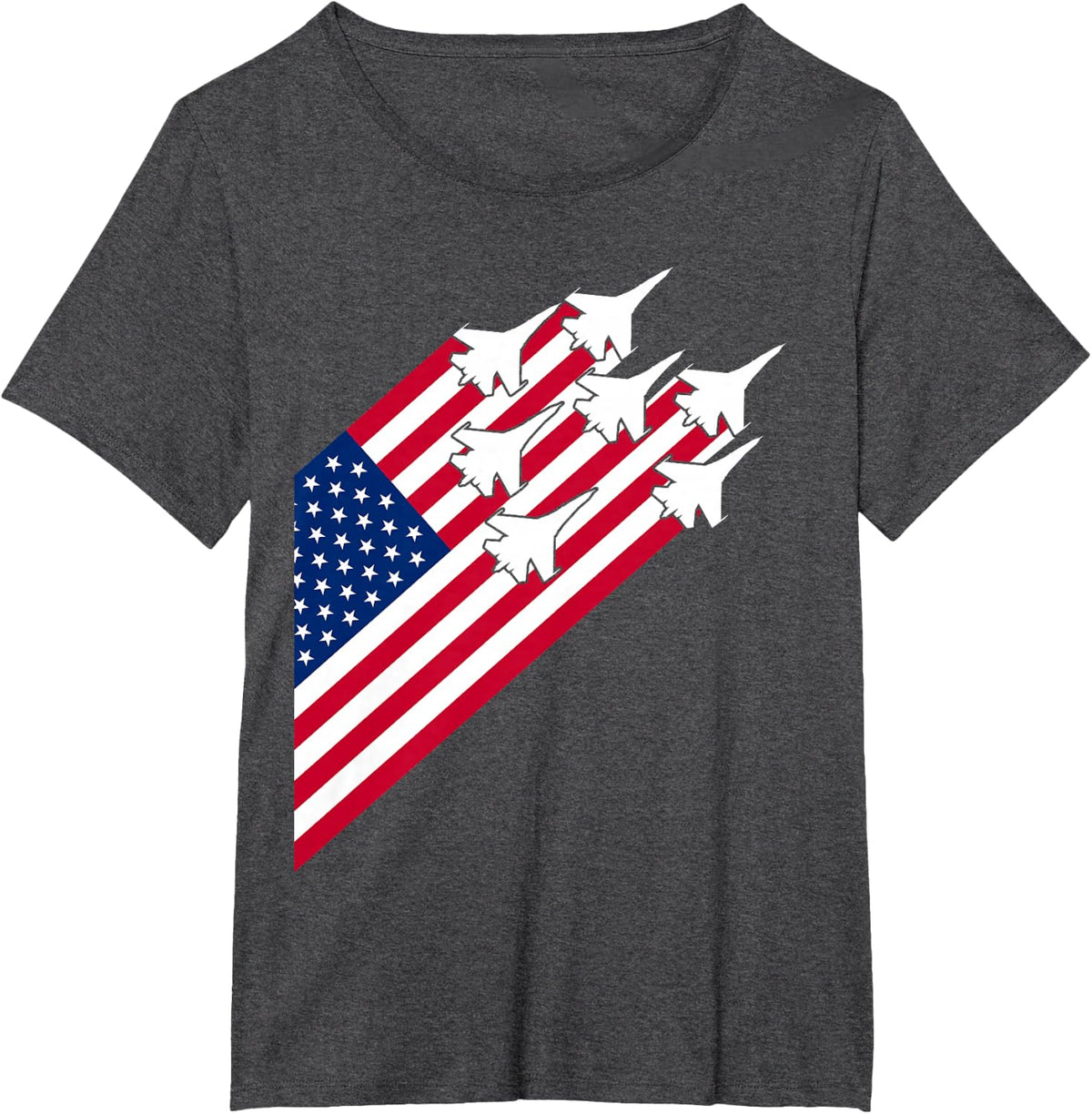 Fighter Jets USA Flag 4th of July Fighter Jet Flag T-Shirt - Dark Heather Grey