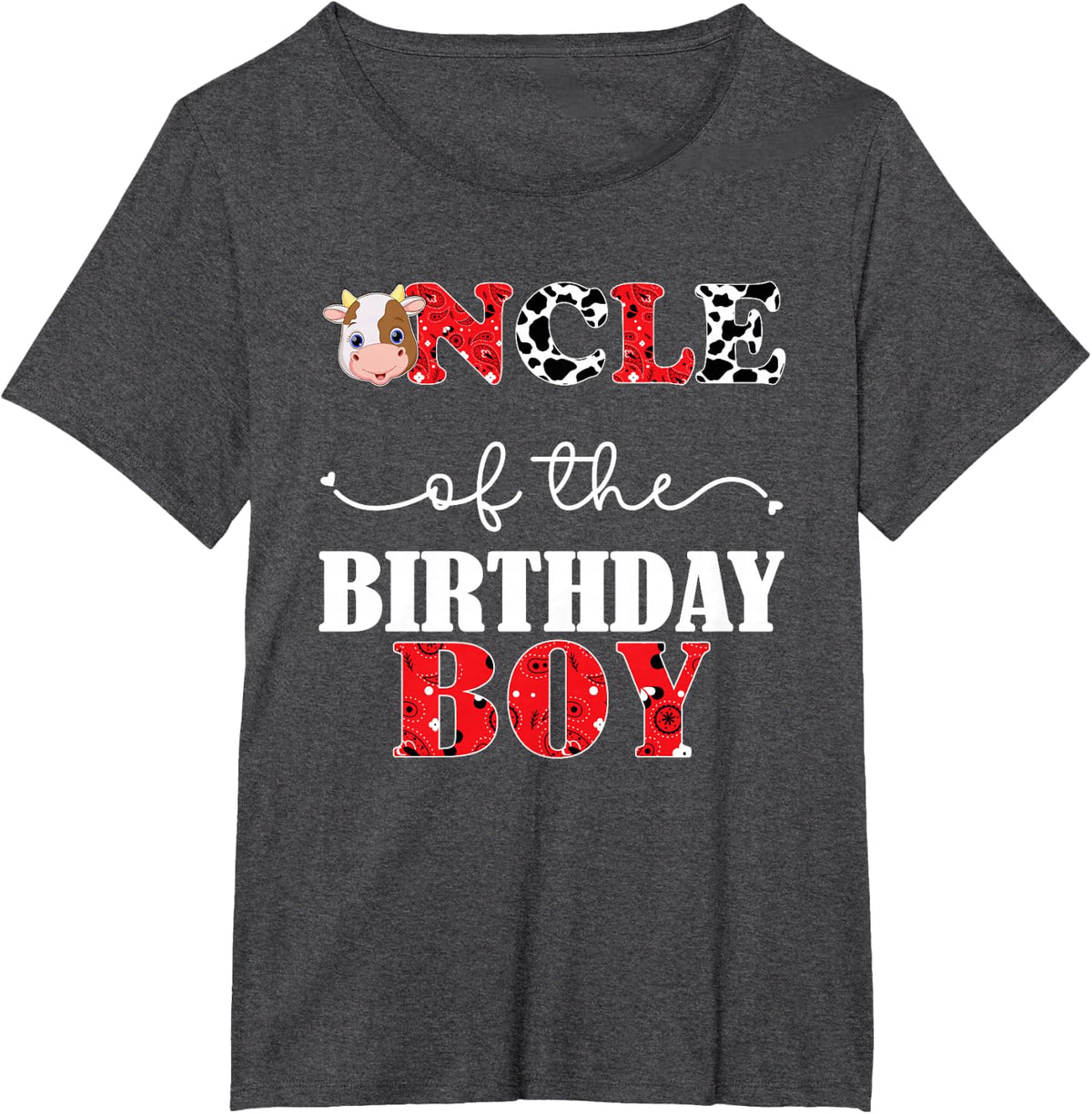 Uncle of the Birthday for Boys Cow Farm 1st Birthday Cow T-Shirt - Dark Heather Grey