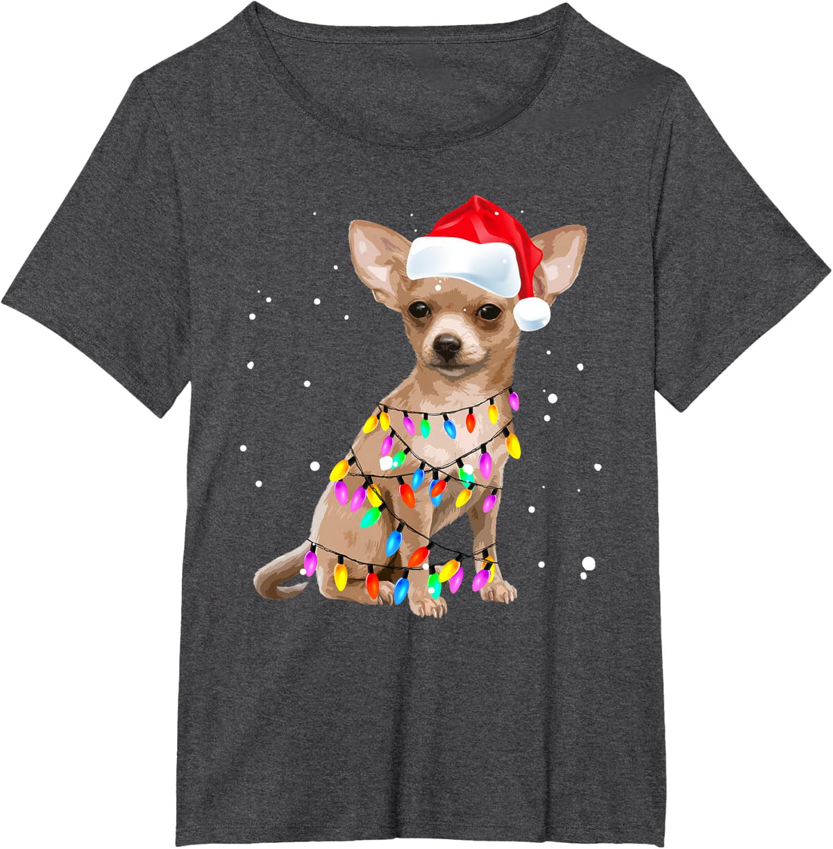 Christmas Lights Chihuahua with Santa Hat Pajamas T-Shirt Tee for Dog Lovers - Dark Heather Grey