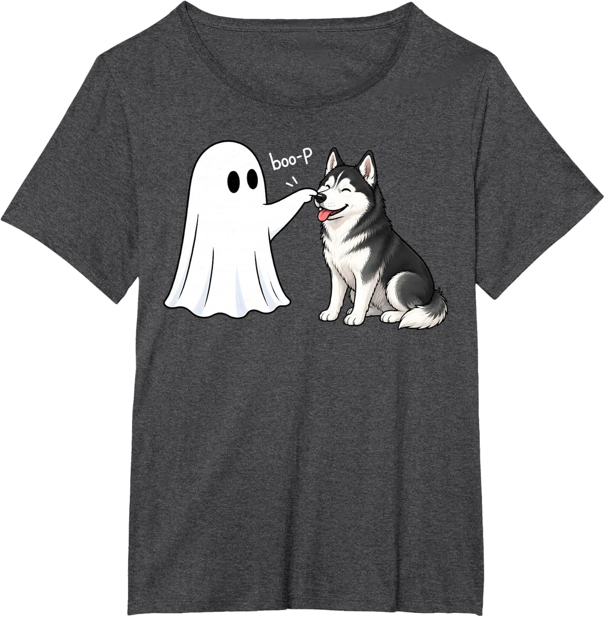 Siberian Husky Boo P Ghost Nose Boop Halloween Dog Lover T-Shirt - Dark Heather Grey