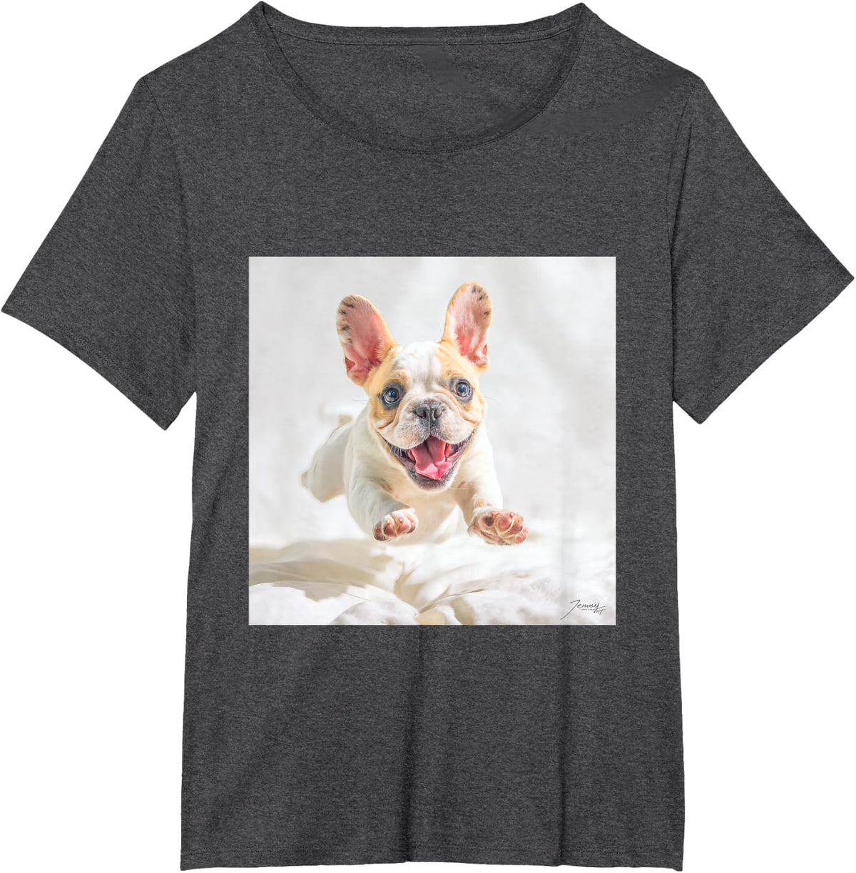 Jumping French Cute Dog T-Shirt - Dark Heather Grey