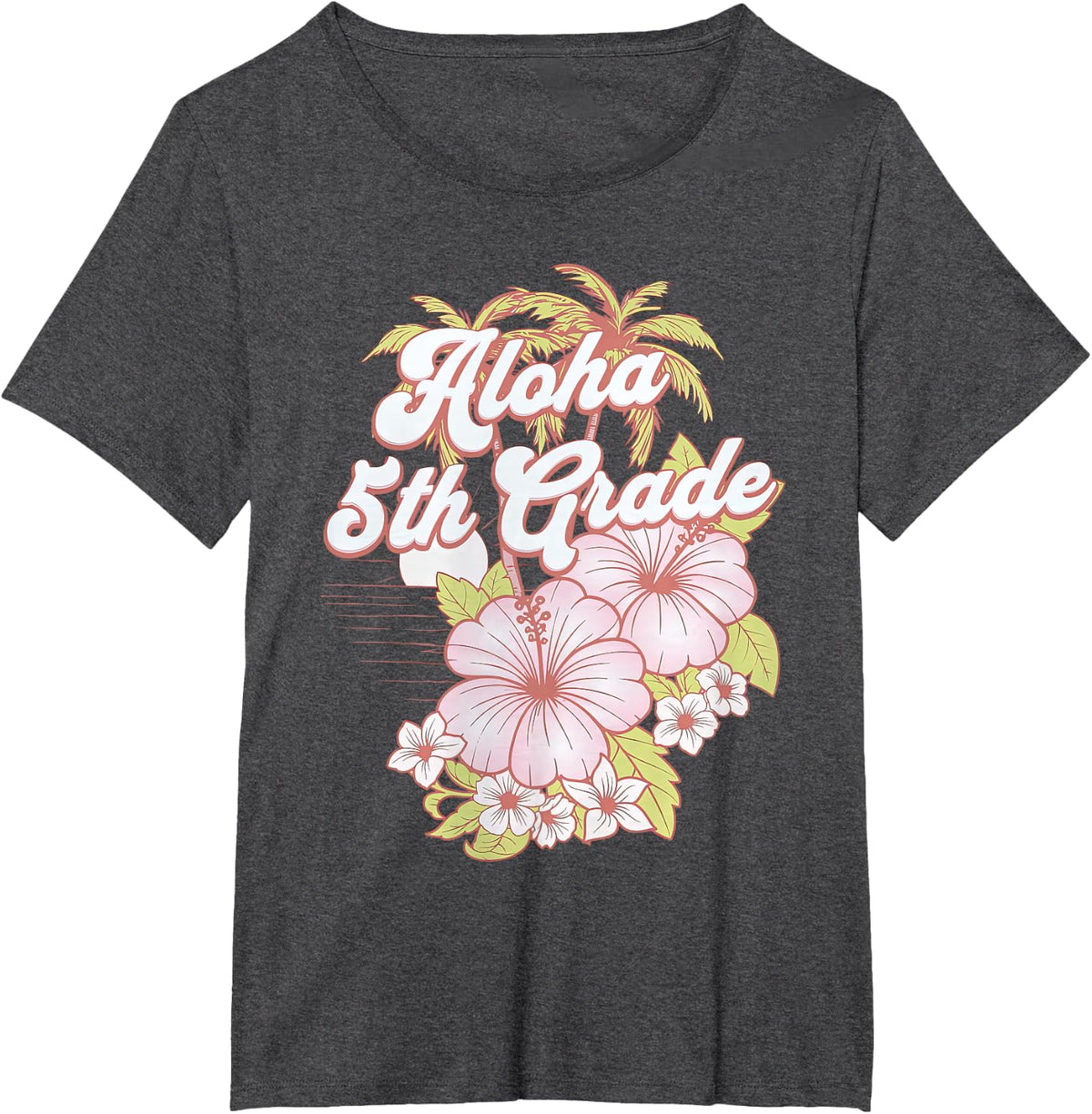 Aloha 5th Grade Hibiscus Tropical Teaching Elementary School T-Shirt - Dark Heather Grey