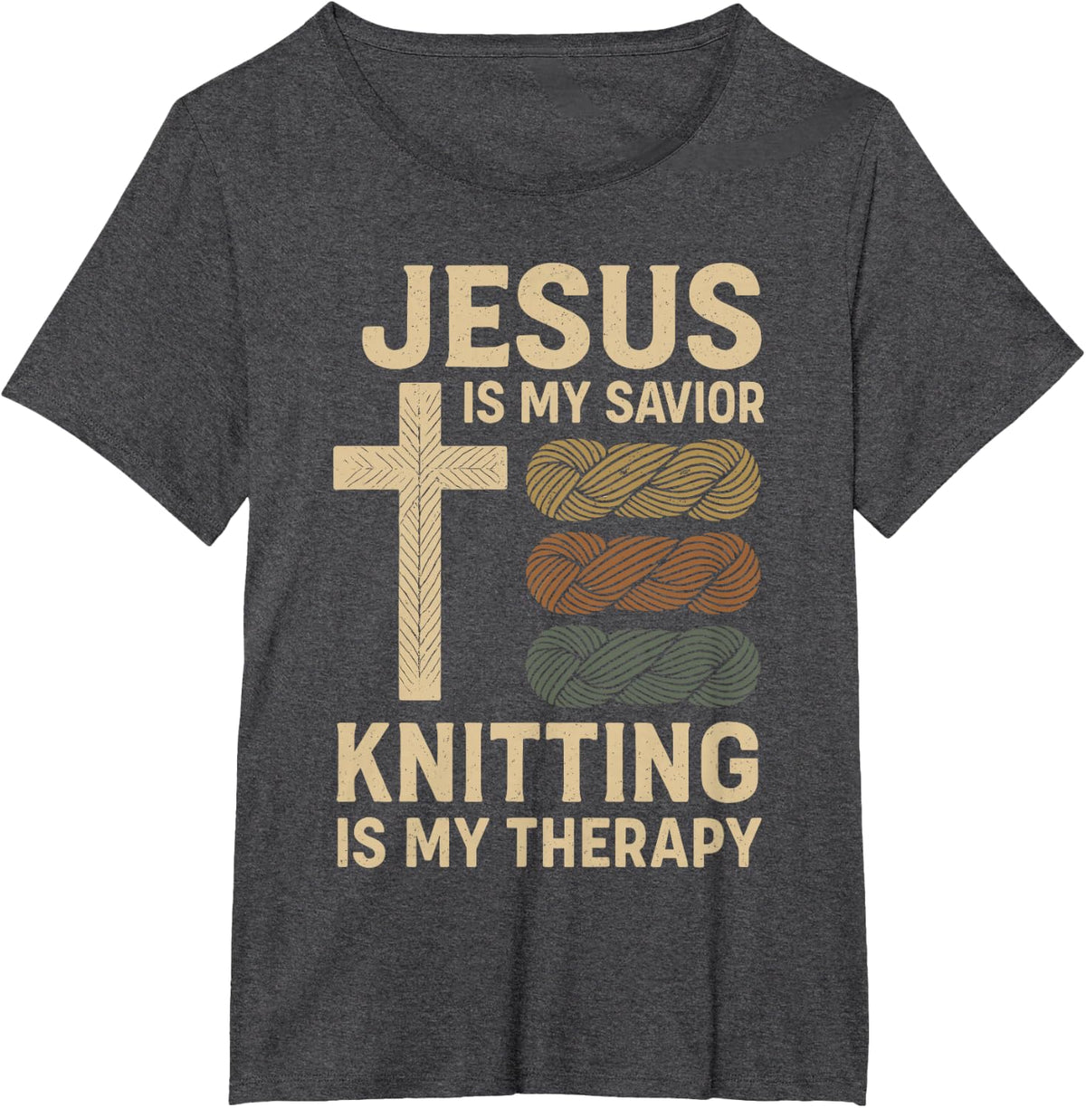 Jesus is My Savior Knitting Therapy Needlework T-Shirt - Dark Heather Grey