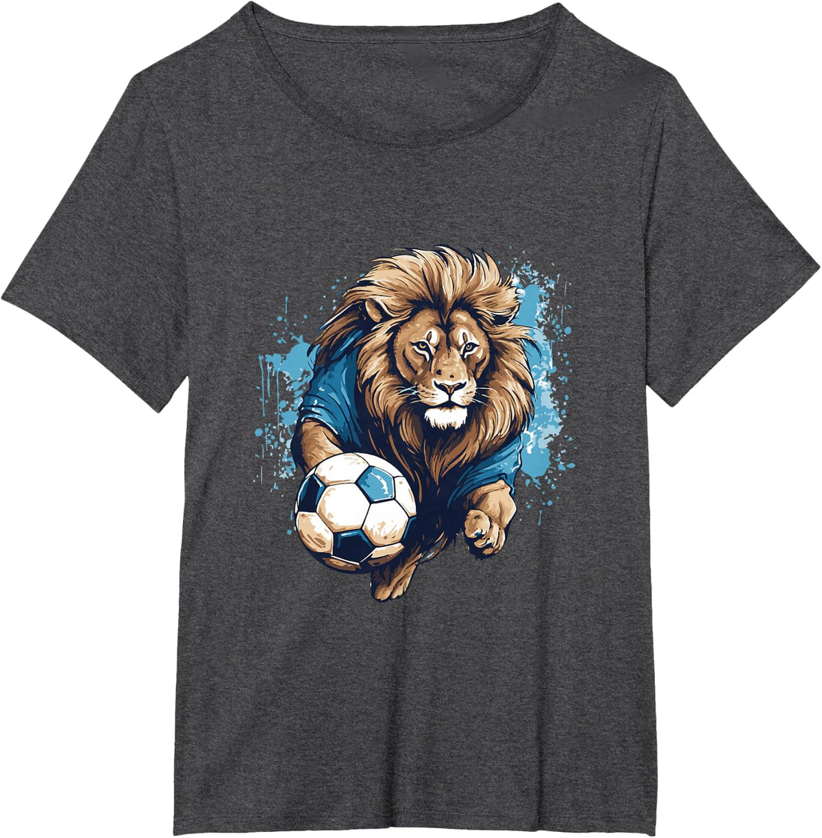 Lion Playing Soccer Funny Animal T-Shirt - Dark Heather Grey