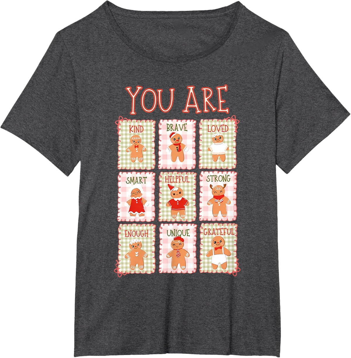 Stamp Gingerbread You are Kind Christmas Teacher Elementary T-Shirt - Dark Heather Grey