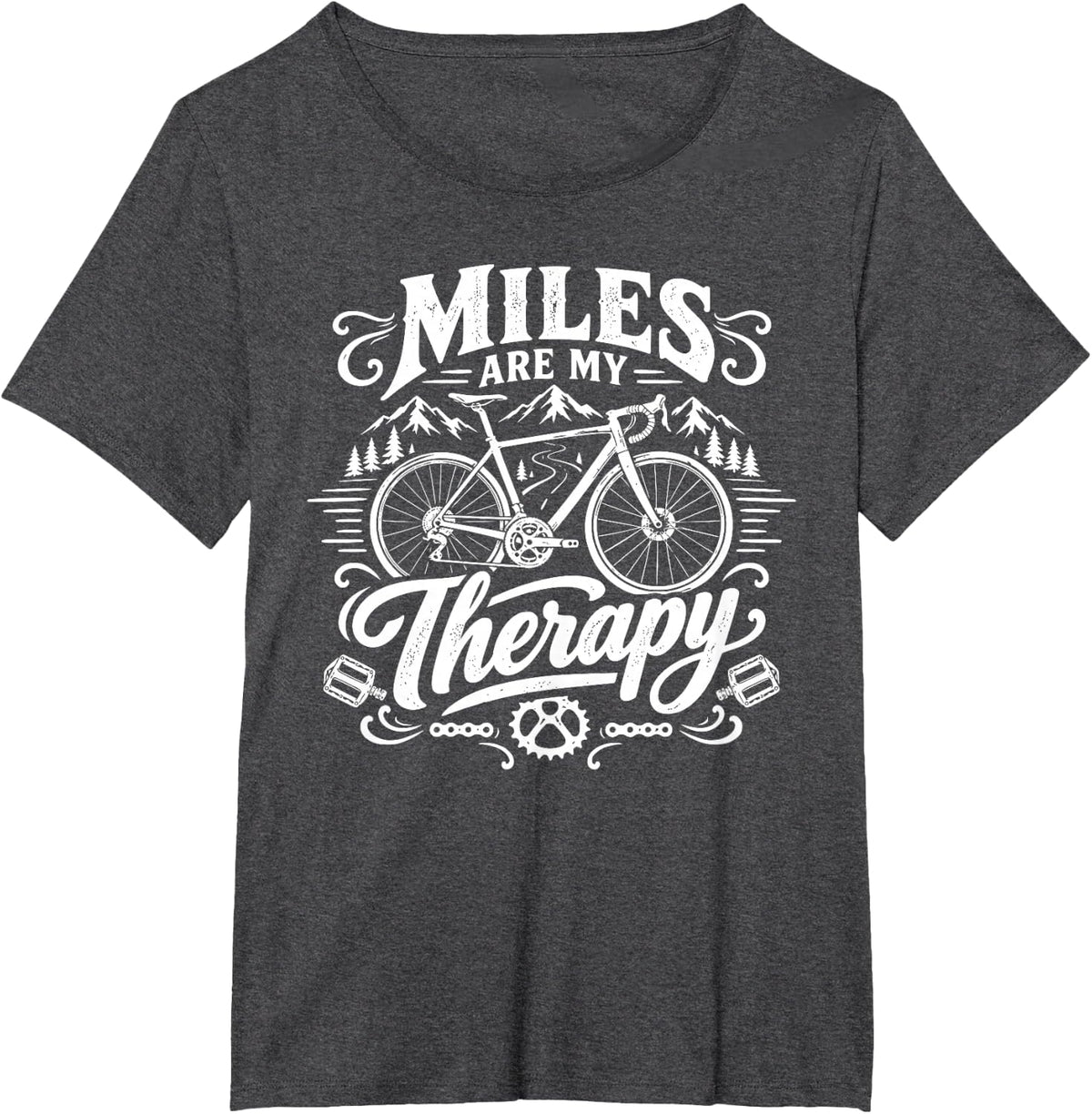 Bike & Biking, Miles are My Therapy T-Shirt - Dark Heather Grey