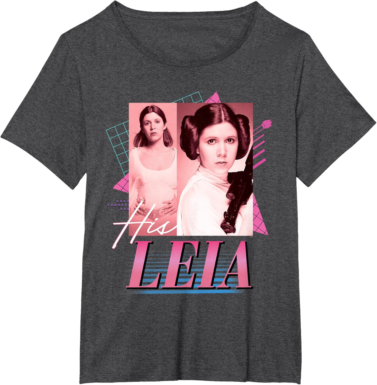 Star Wars Valentine’s Day ’90s Couples Matching His Leia T-Shirt - Dark Heather Grey