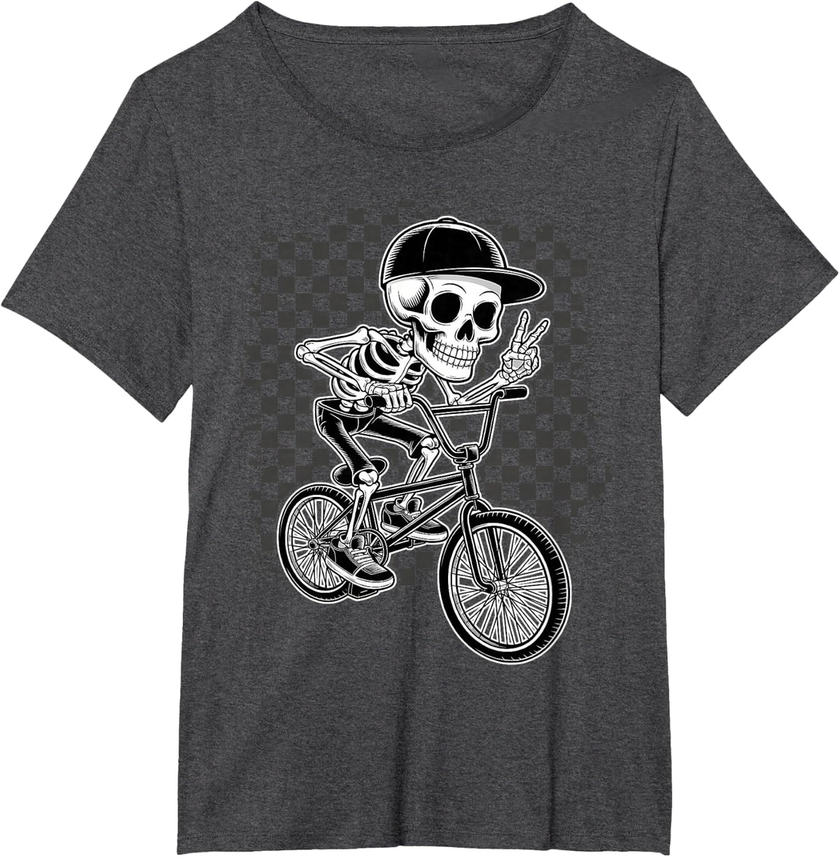 Funny Peace Skeleton BMX Rider Bike Boy T-Shirt - Dark Heather Grey