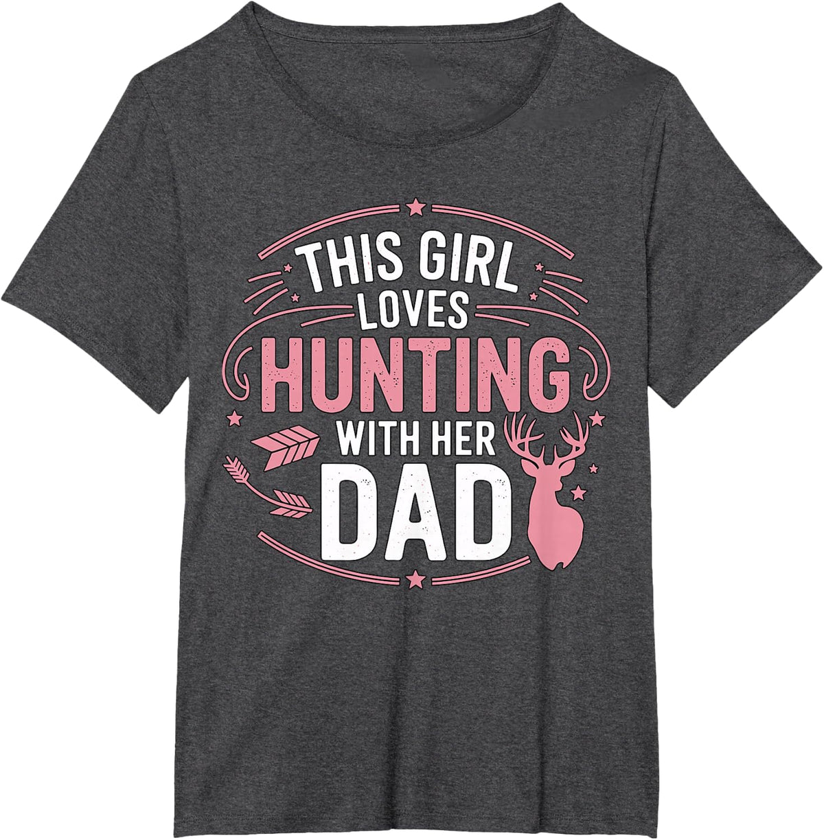This Girl Loves Hunting with Her Dad Pink Deer Hunter T-Shirt - Dark Heather Grey