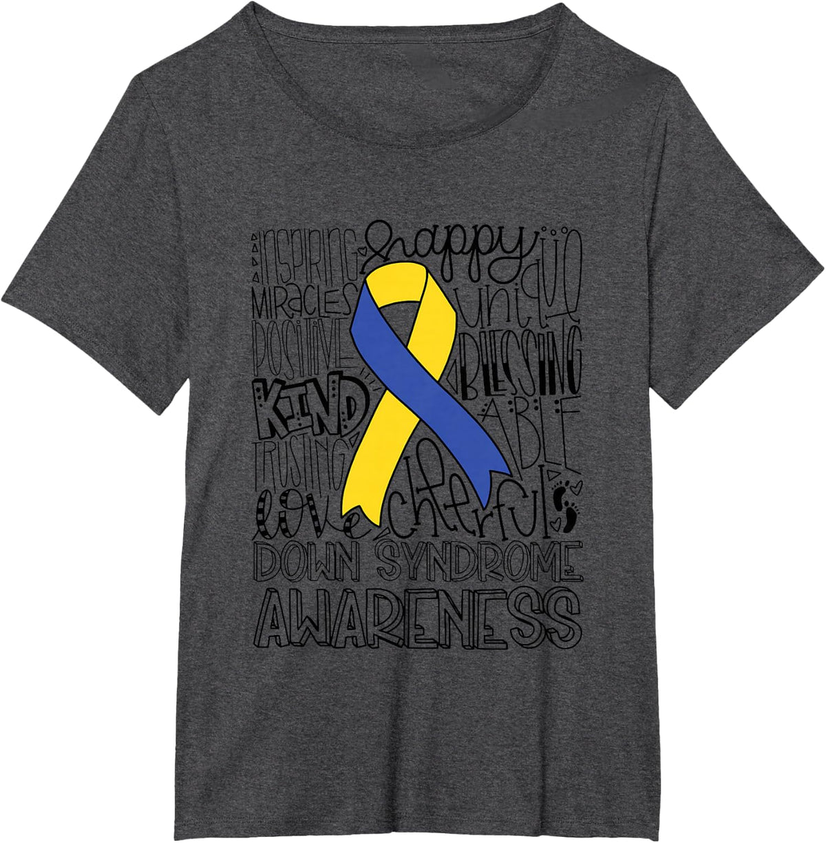 Down Syndrome Awareness / Blue Yellow Ribbon Trisomy 21 T-Shirt - Dark Heather Grey