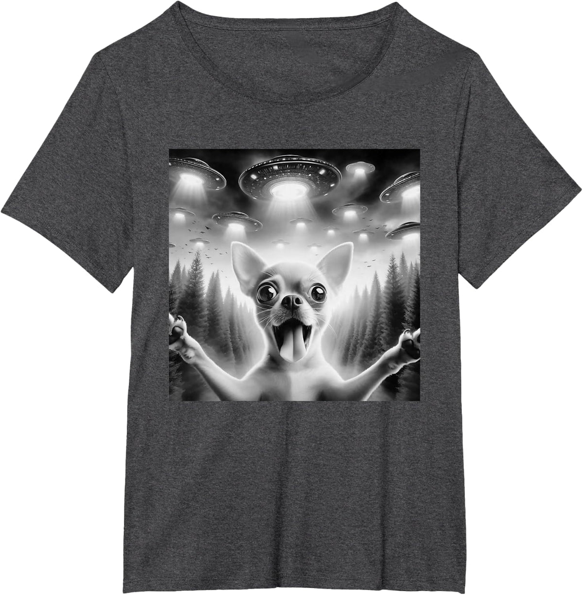 Chihuahua Selfie UFO alien surprised Chihuahua T-Shirt - Dark Heather Grey