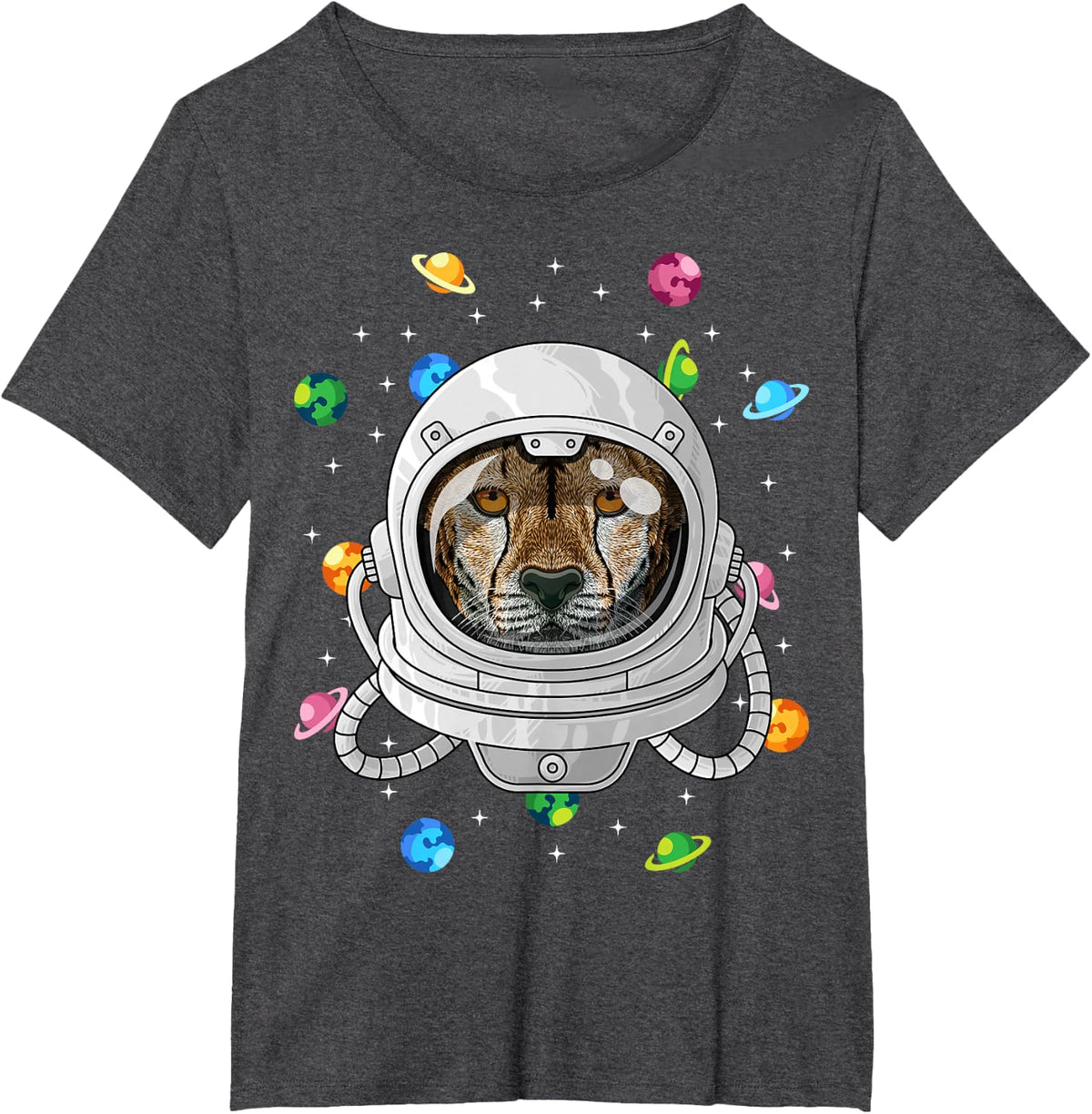 Cheetah Astronaut Animal Deep In Space Cosmic Universe T-Shirt - Dark Heather Grey