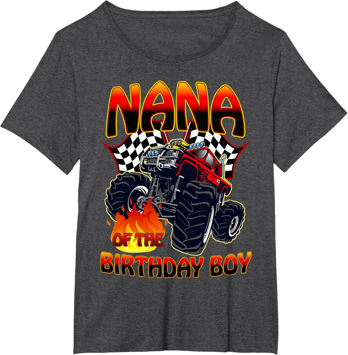 Nana of The Birthday Boy Monster Truck Racing Cars Matching T-Shirt - Dark Heather Grey
