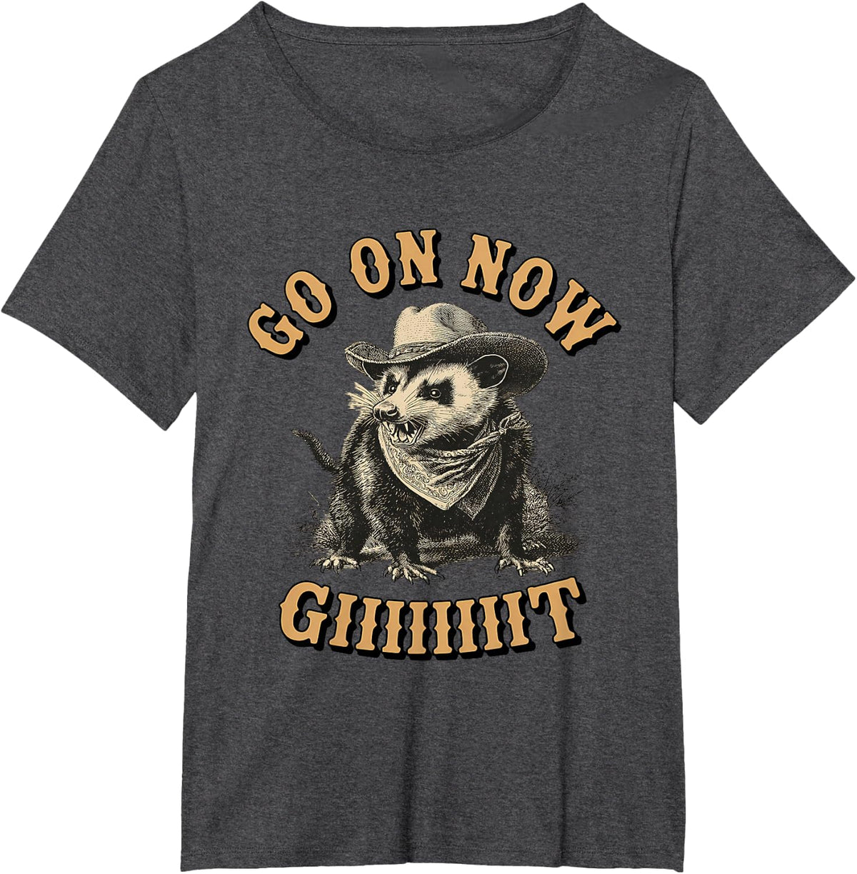 Western Country Vintage Cowboy Opossum Go On Now Git T-Shirt - Dark Heather Grey