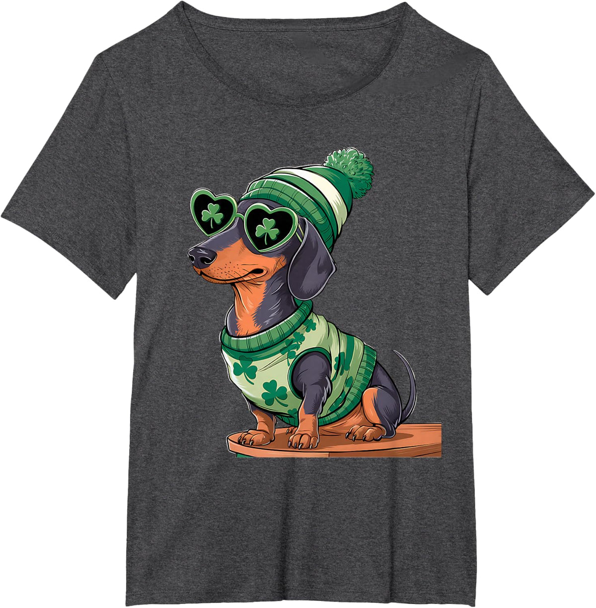 Funny St Patricks Dachshund Leprechaun Shamrock Wiener Dog Men Women T-Shirt - Dark Heather Grey