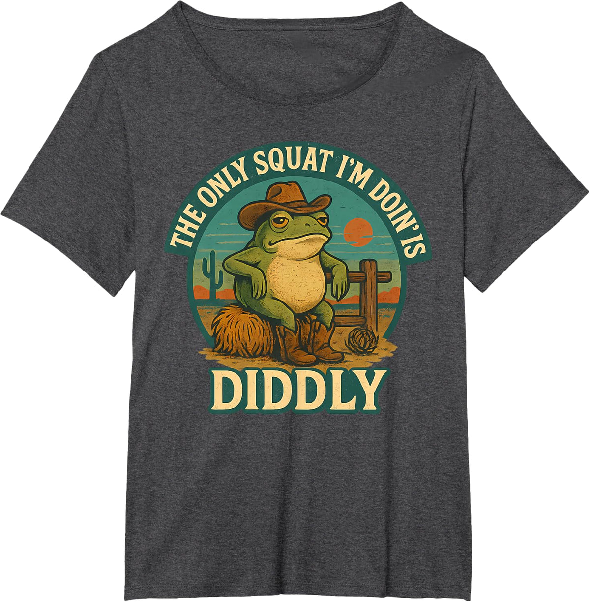 The Only Squat I'm Doin's Diddly Funny Cowboy Frog T-Shirt - Dark Heather Grey