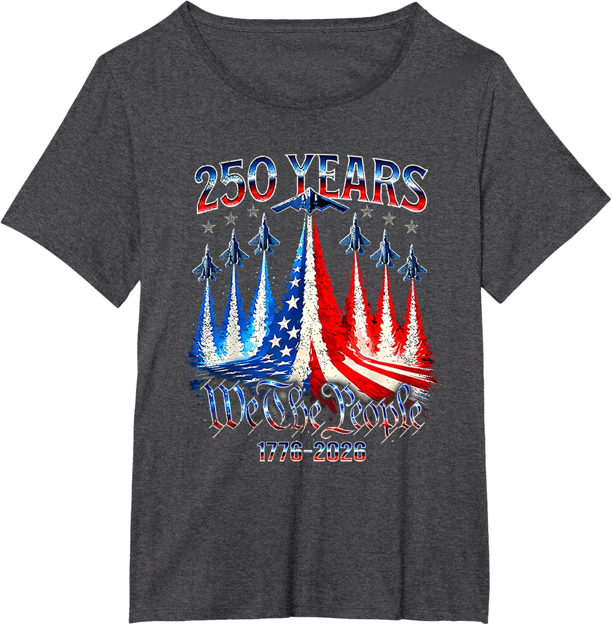 250th Anniversary 250 Year America Freedom Air Jets T-Shirt - Dark Heather Grey