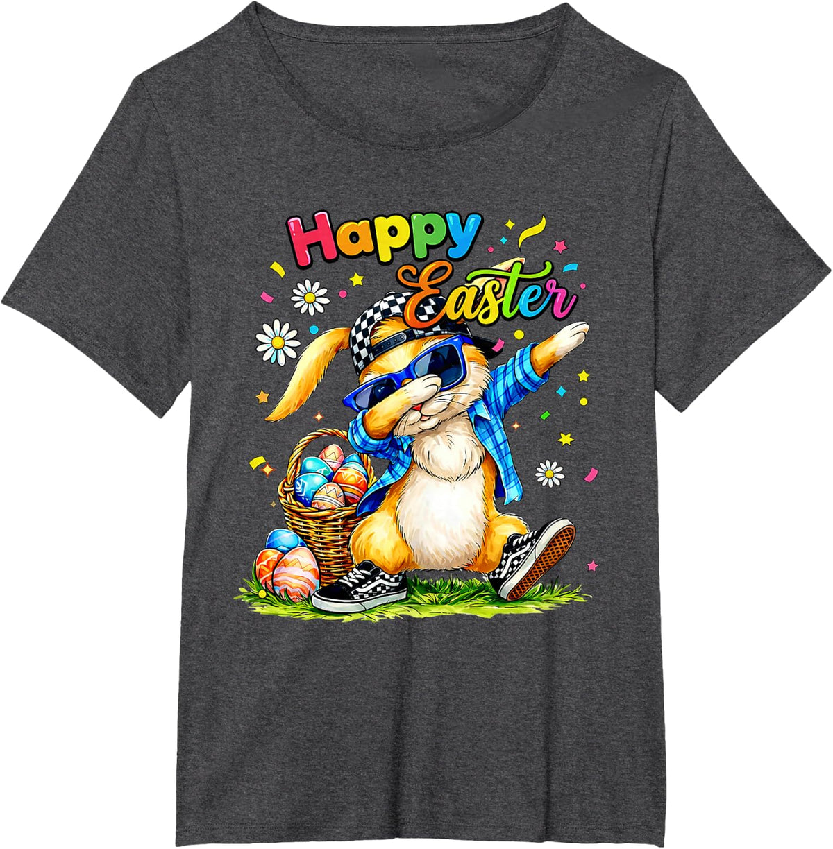 Happy Easter Dabbing Bunny with Eggs Funny T-Shirt - Dark Heather Grey