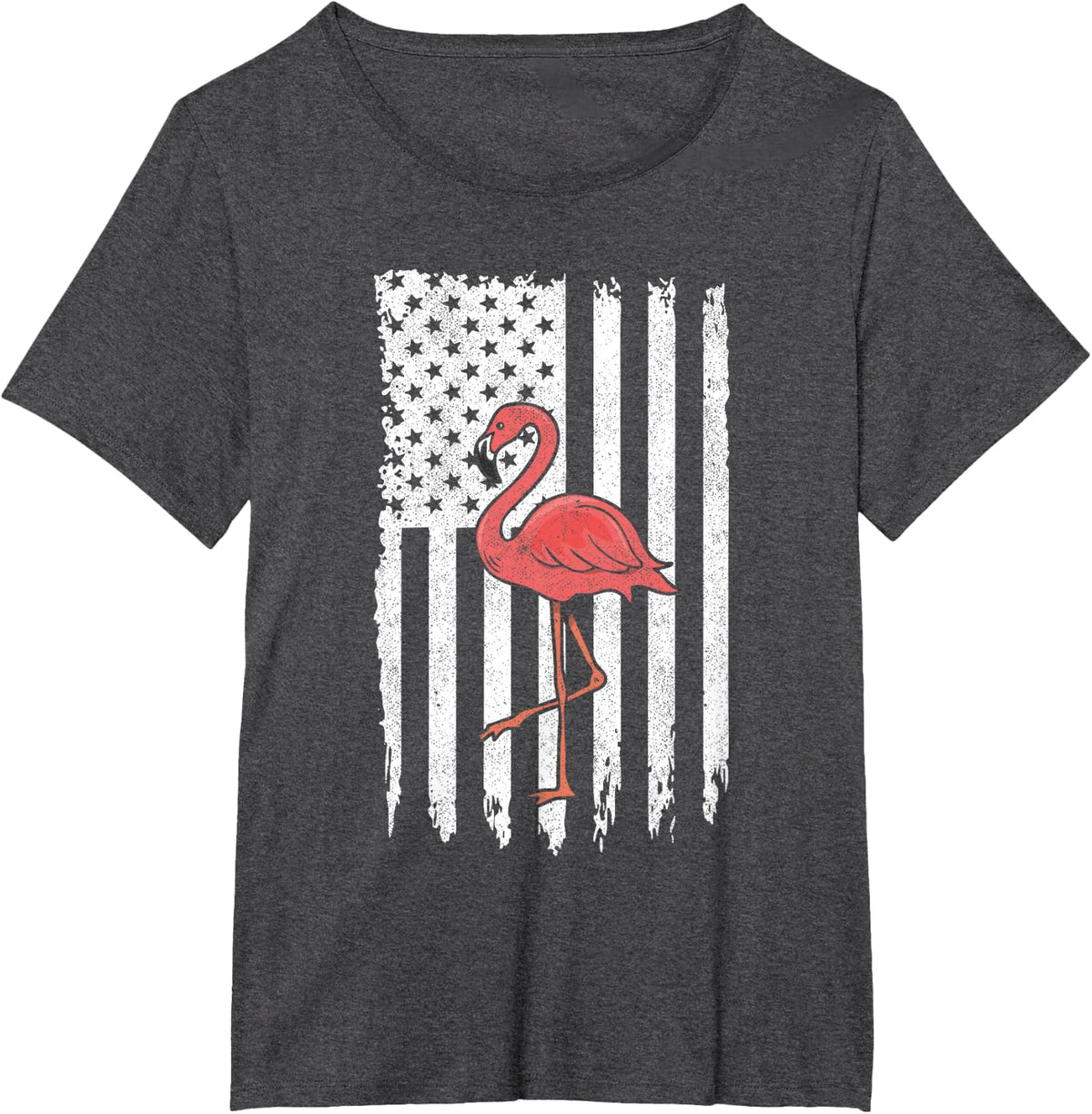 American Flag Pink Flamingo Independence 4th July Day USA T-Shirt - Dark Heather Grey
