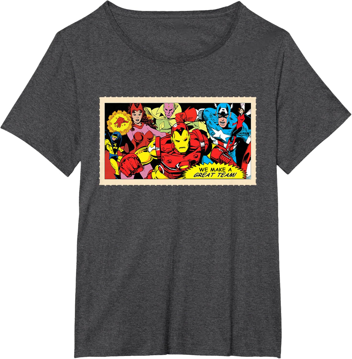 Marvel Avengers Retro '80s Valentine's Day Card A Great Team T-Shirt - Dark Heather Grey