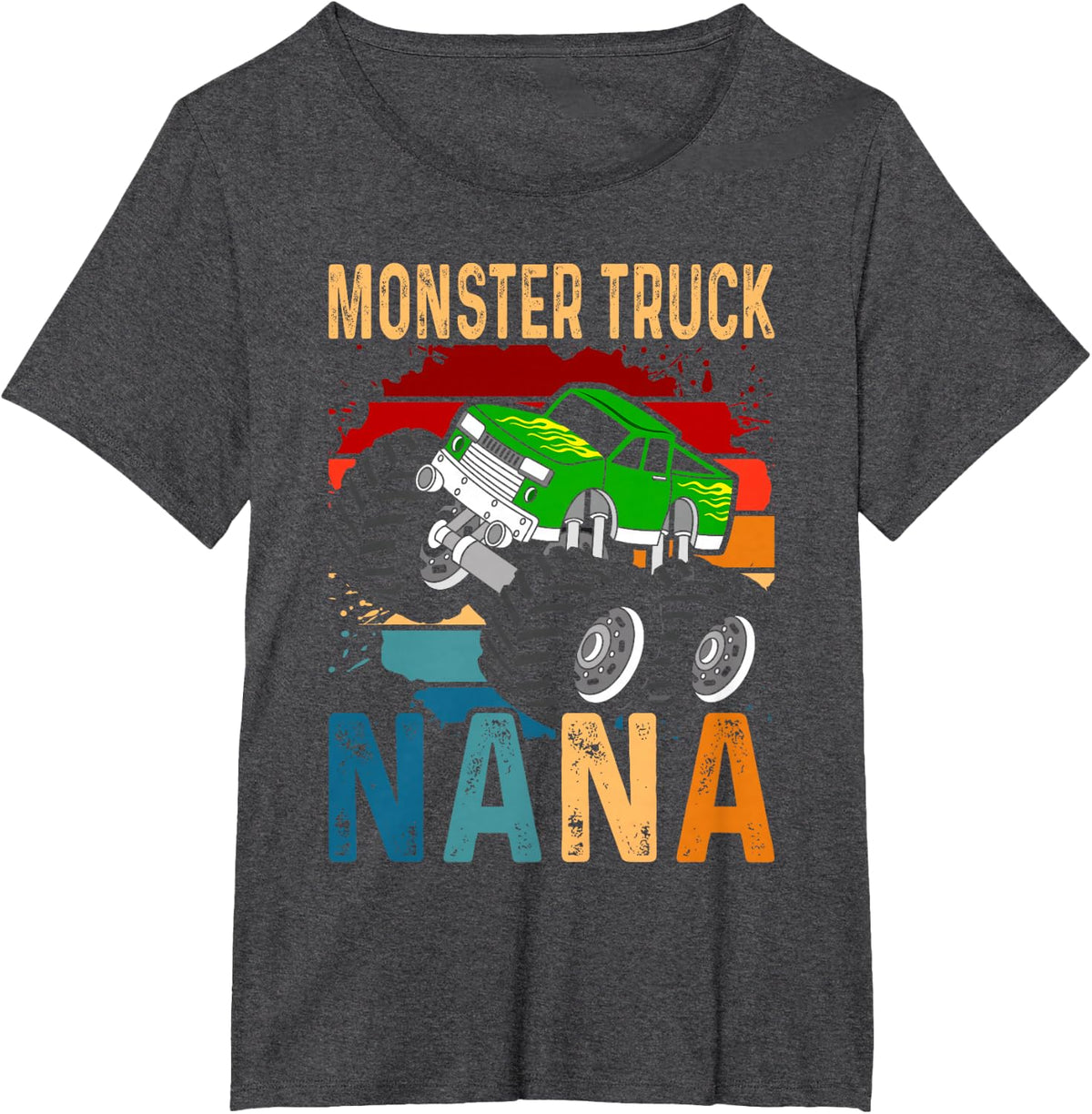 Monster Truck Nana Matching Family Birthday Party T-Shirt - Dark Heather Grey
