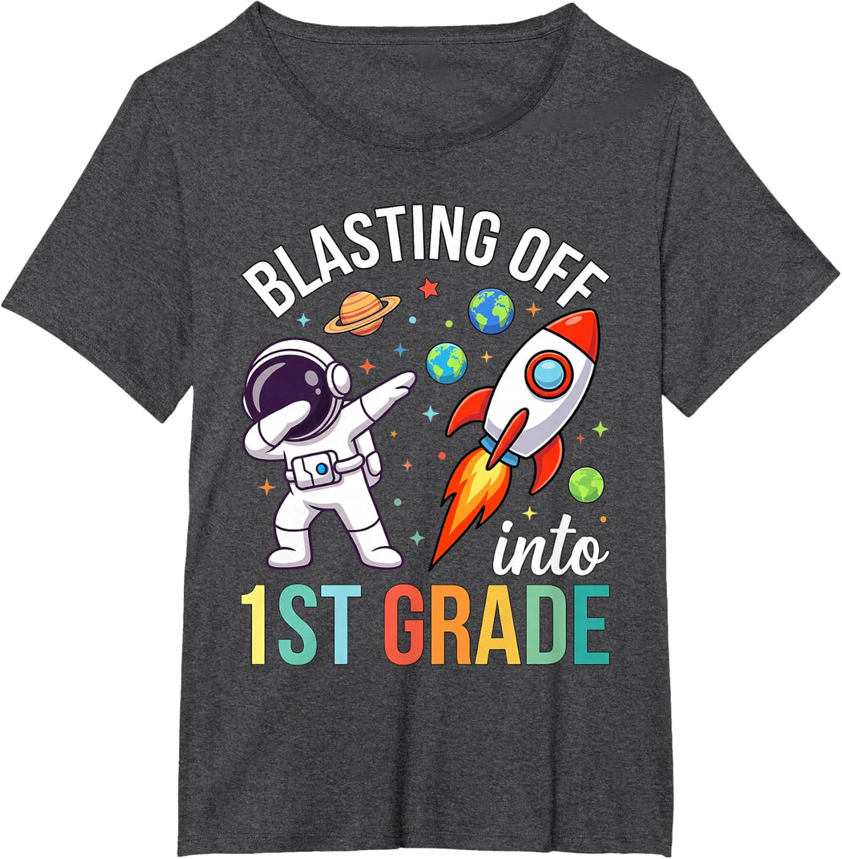 Blasting Off Into 1ST Grade Astronaut Rocket Boys School T-Shirt - Dark Heather Grey