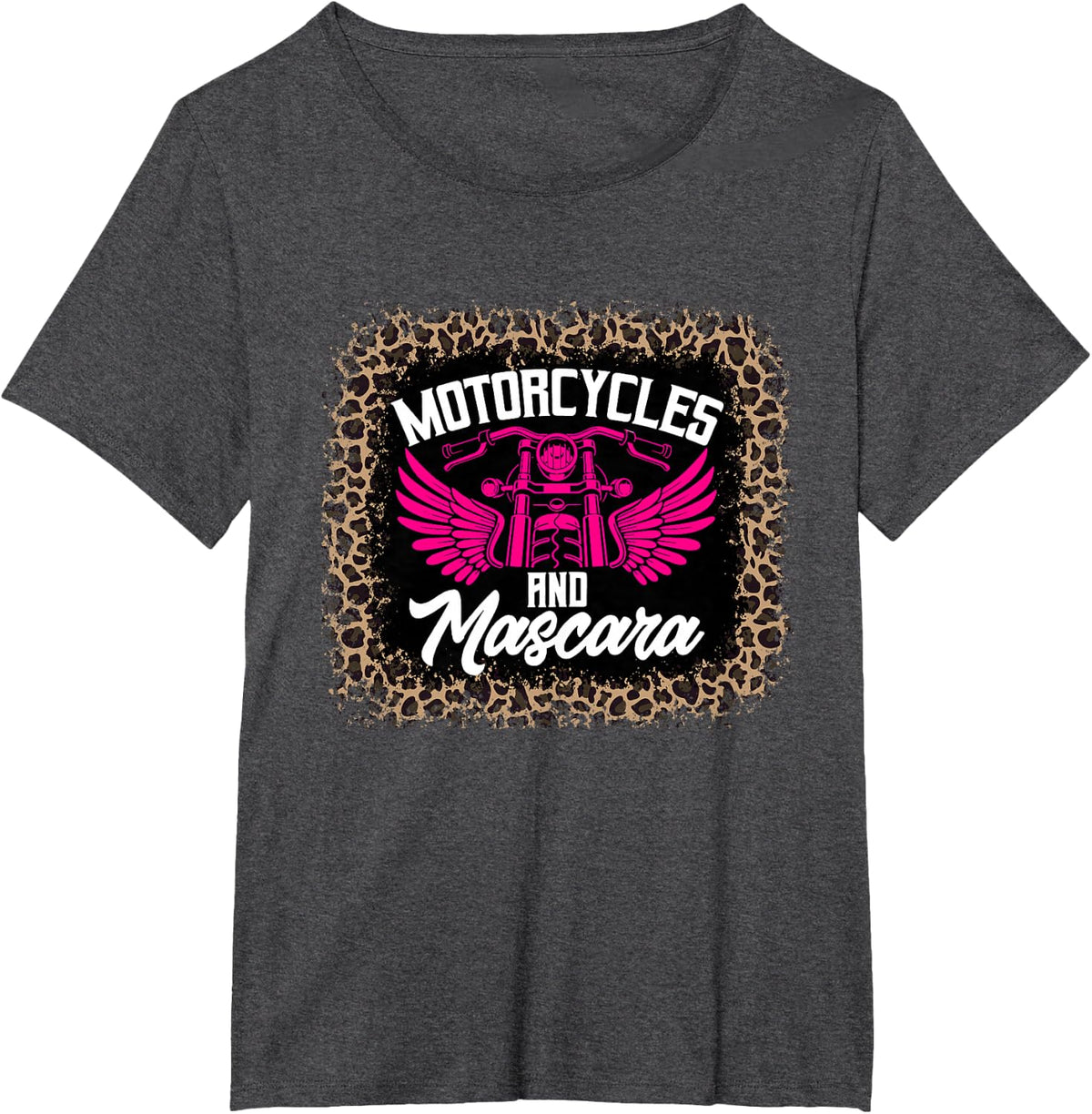 Motorcycle And Mascara Shirt For Women Leopard Print T-Shirt - Dark Heather Grey