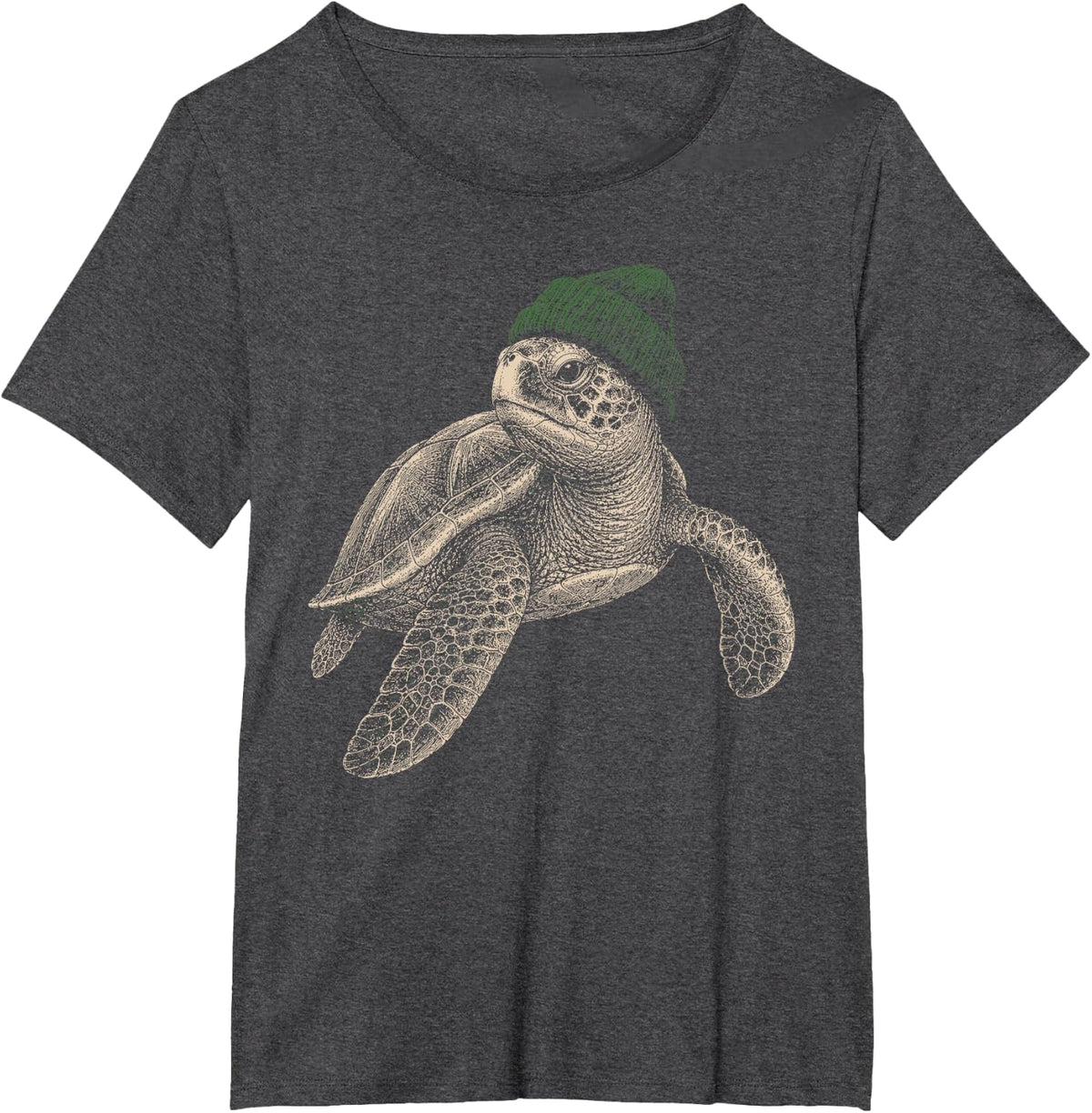 Funny Sea-Turtle Beanie Ocean Wildlife Men Women Vintage T-Shirt - Dark Heather Grey