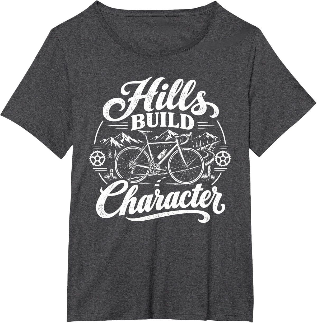 Bike & Biking, Hills Build Character T-Shirt - Dark Heather Grey