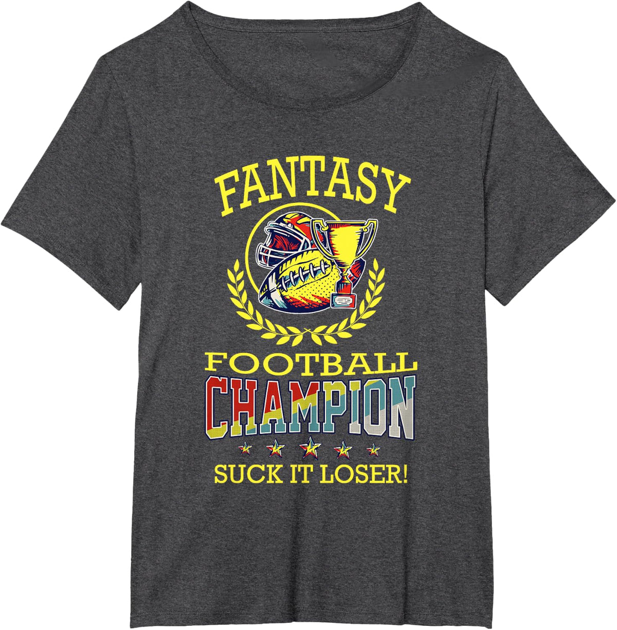 Fantasy Football Player Gift & Shirts Fantasy Football Champion T-Shirt - Black, Unisex, Short Sleeve, Letter Print, Crew