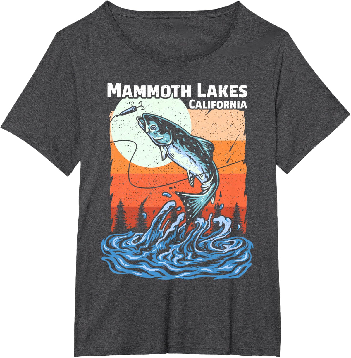 Summer Fishing Retro Sunset California Mammoth Lakes T-Shirt - Dark Heather Grey