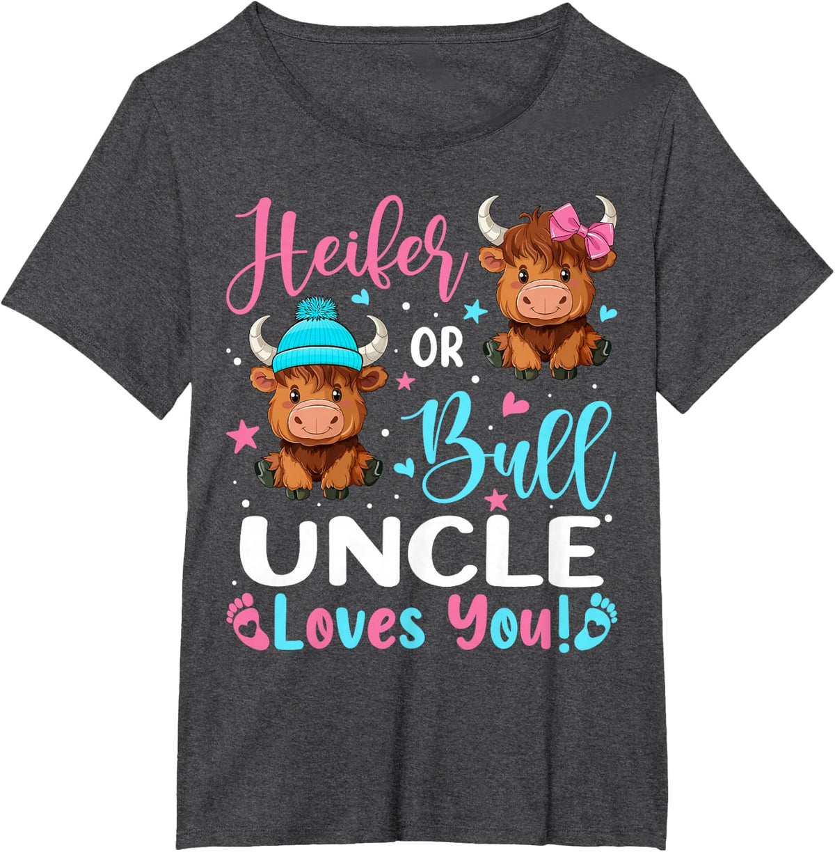 Bull or Heifer Uncle Loves You Highland Cow Lover T-Shirt - Dark Heather Grey