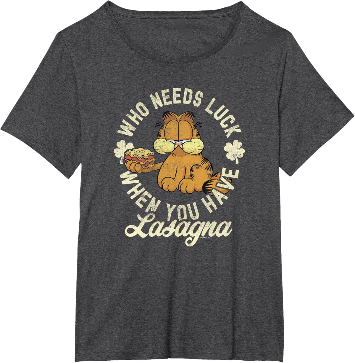Garfield St. Patrick's Day Who Needs Luck, You Have Lasagna T-Shirt - Dark Heather Grey