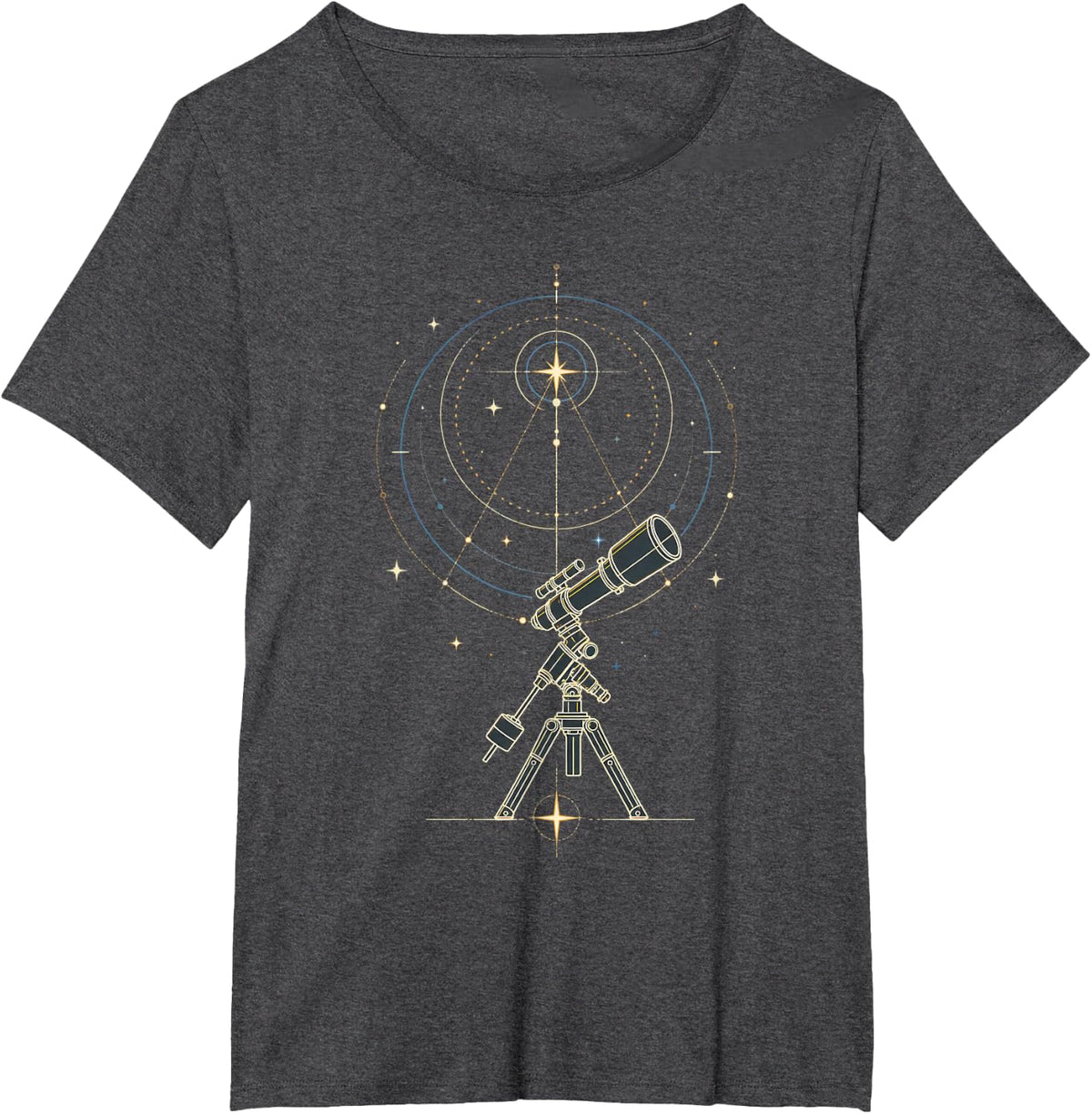 Minimal Telescope Polar Alignment Astronomy Line Art T-Shirt - Dark Heather Grey